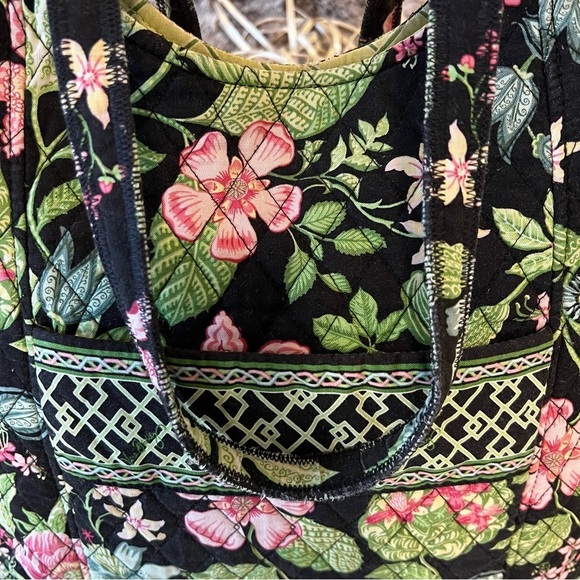 VERA BRADLEY Botanica 2007 Snap Curvy Tote Tall Snap 2 Handles Black Pink Floral - Picture 3 of 13